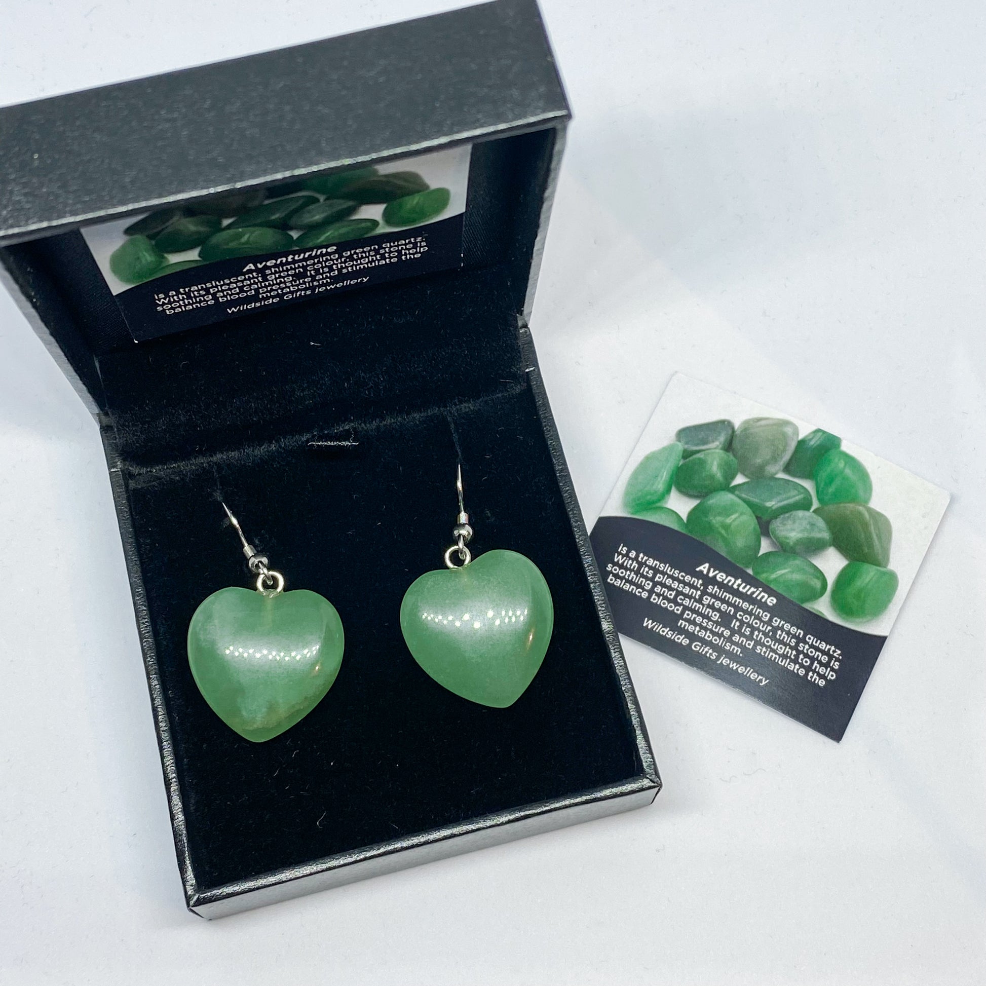 Green Aventurine Heart Earrings - Rivendell Shop