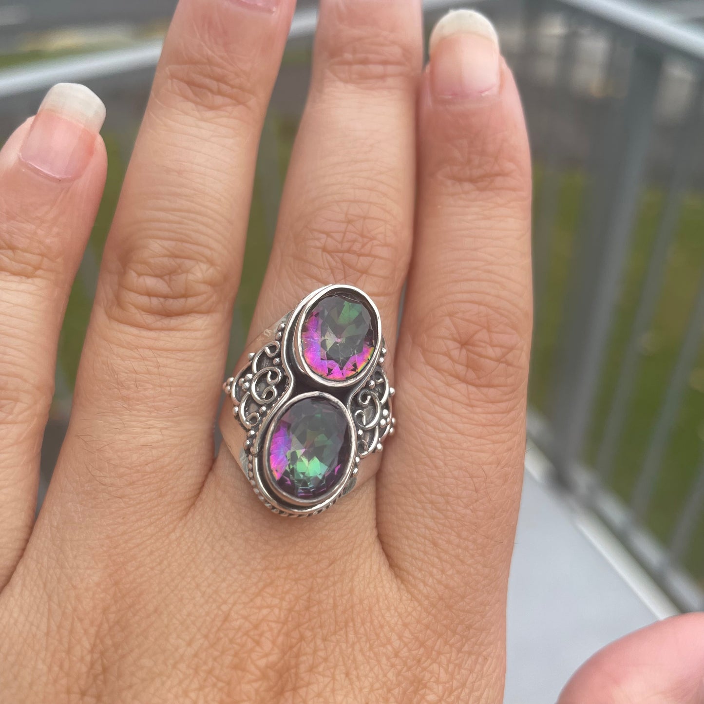 Mystic Topaz Double Sterling Silver ring - Rivendell Shop