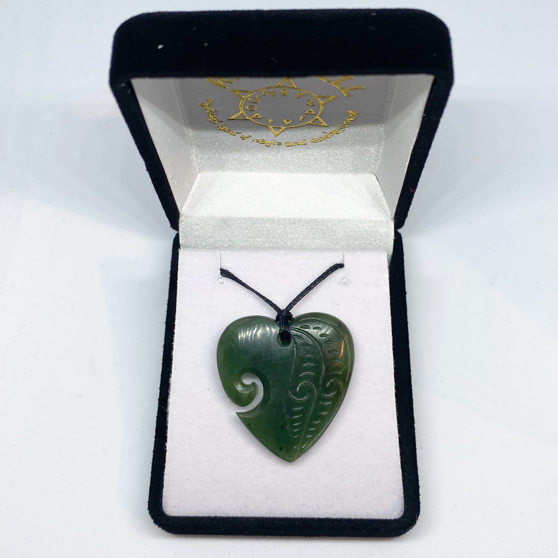 Heart Greenstone Pendant Carving with Koru Indentation - Rivendell Shop
