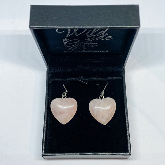 Rose Quartz Heart Earrings - Rivendell Shop