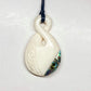 Handcarved Twist Bone Carving Pendant With Paua and Design - Pikorua - Rivendell Shop