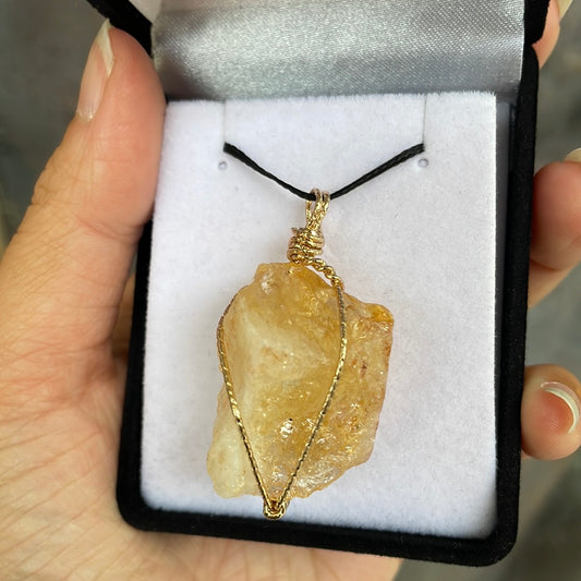 Raw Citrine wire-wrapped pendant - Rivendell Shop