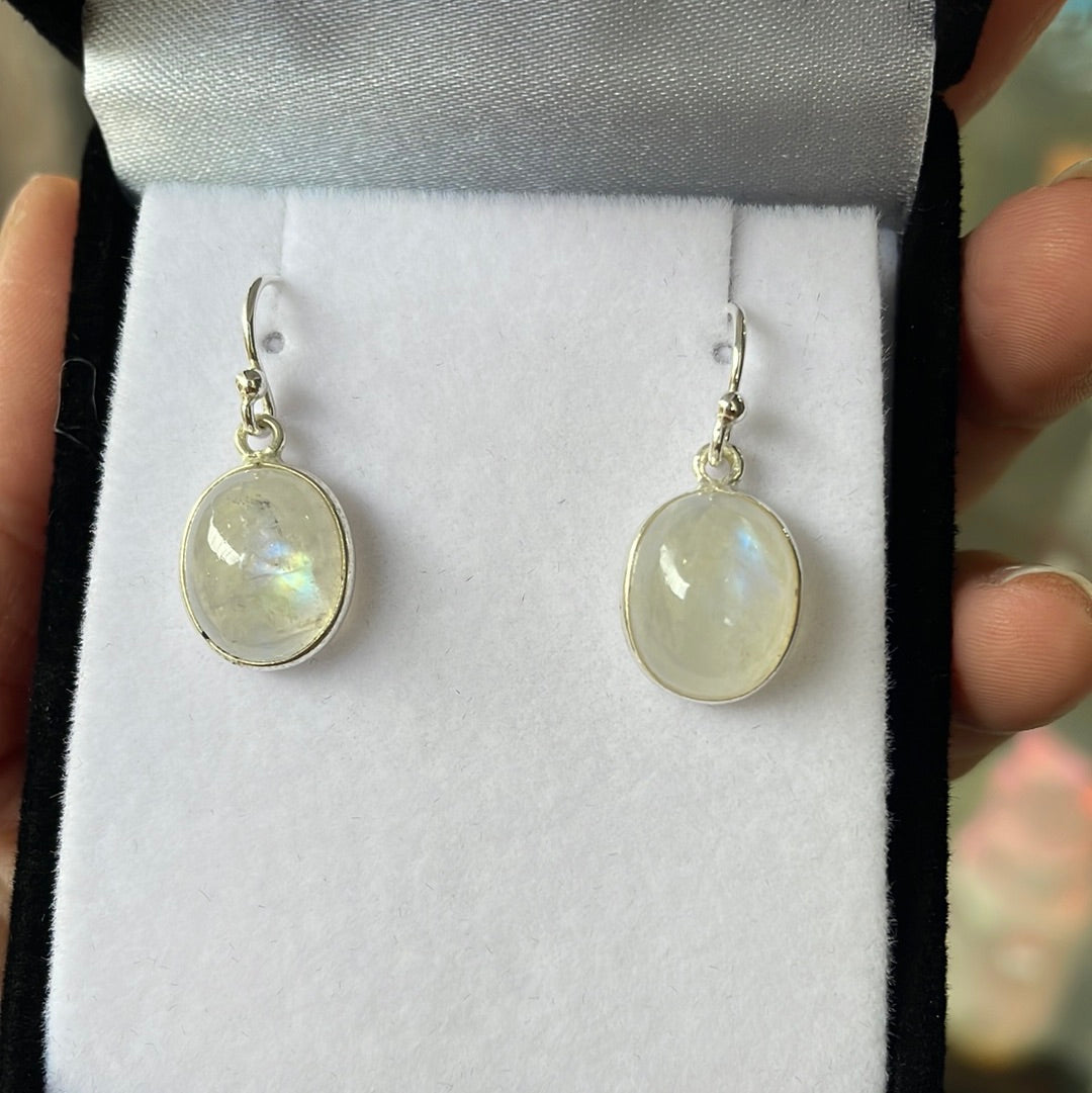 Moonstone sterling silver oval earrings - Rivendell Shop