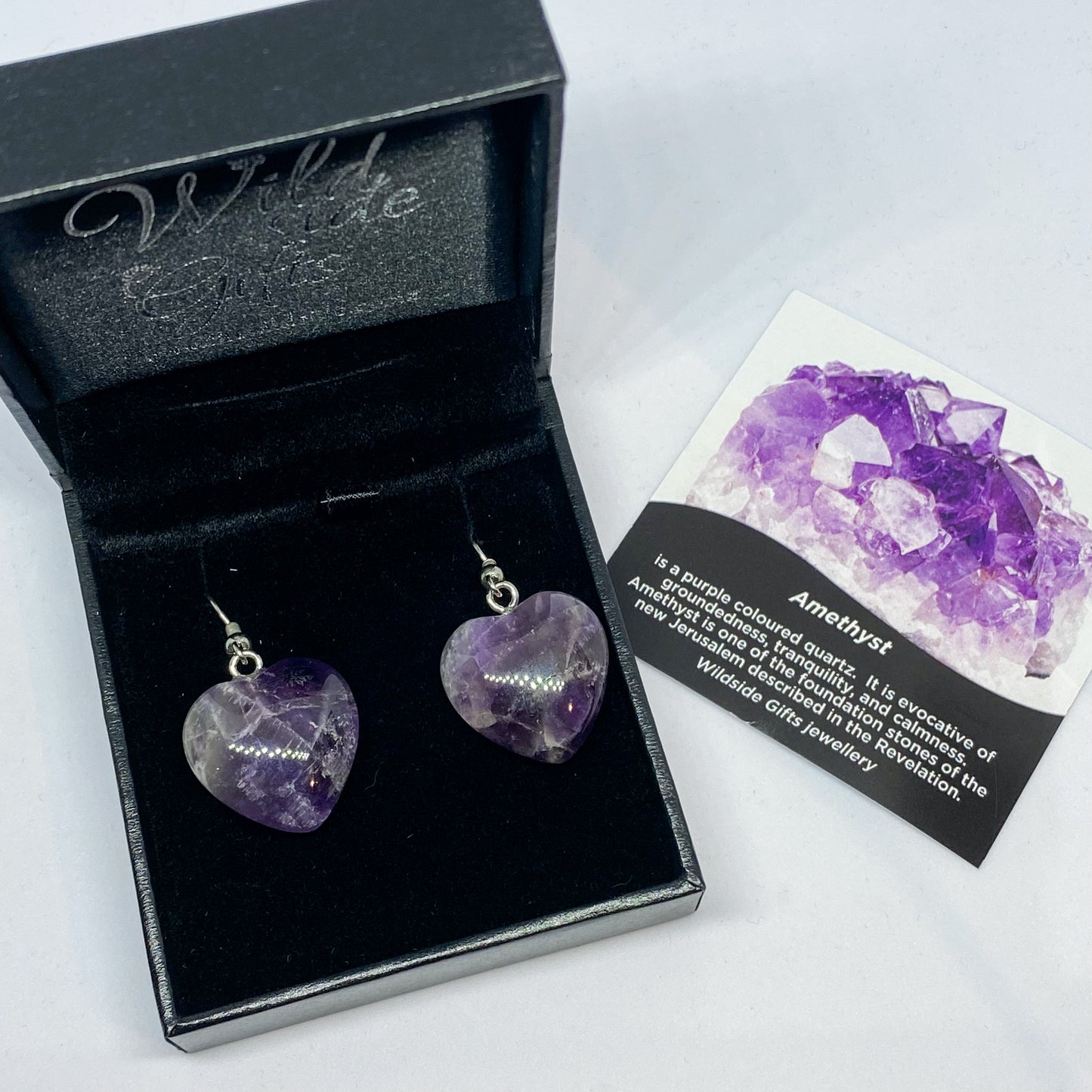 Amethyst Heart Earrings - Rivendell Shop