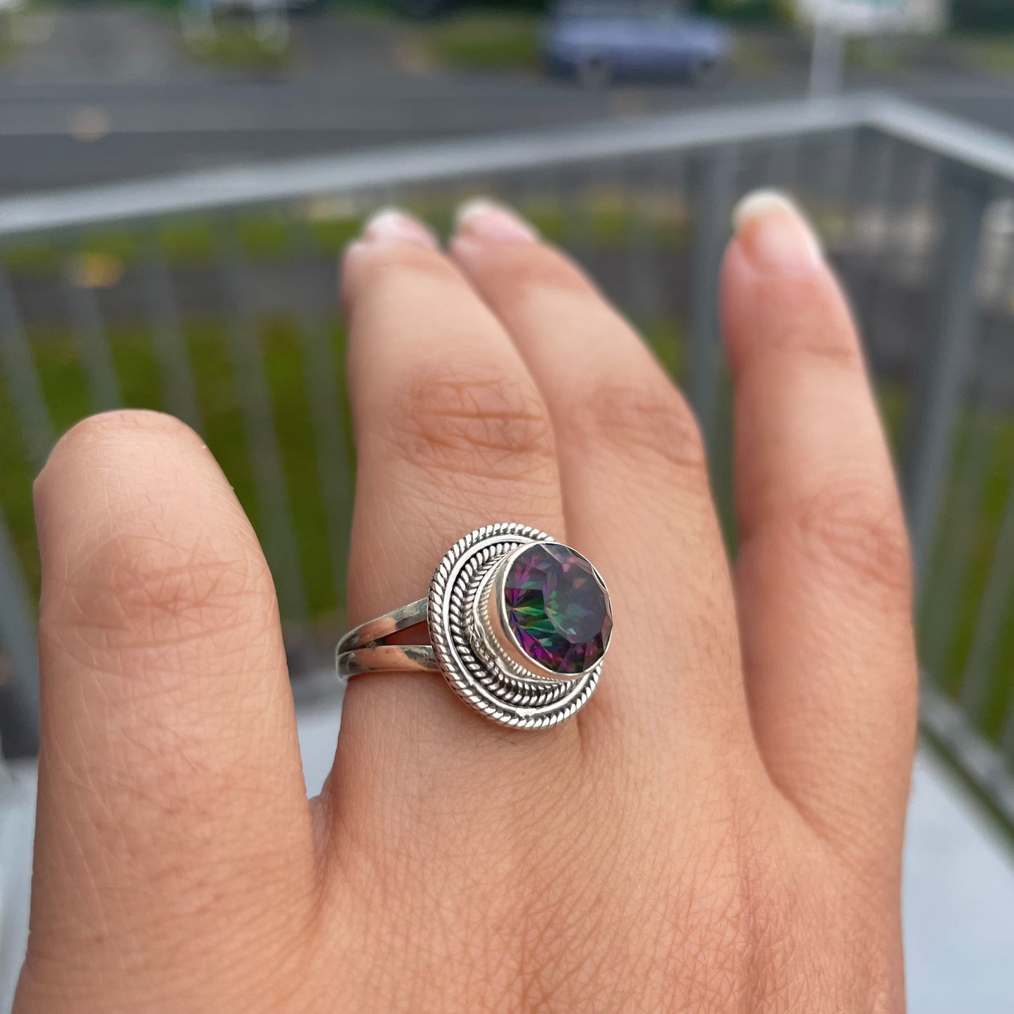 Mystic Topaz Round Sterling Silver ring - Rivendell Shop