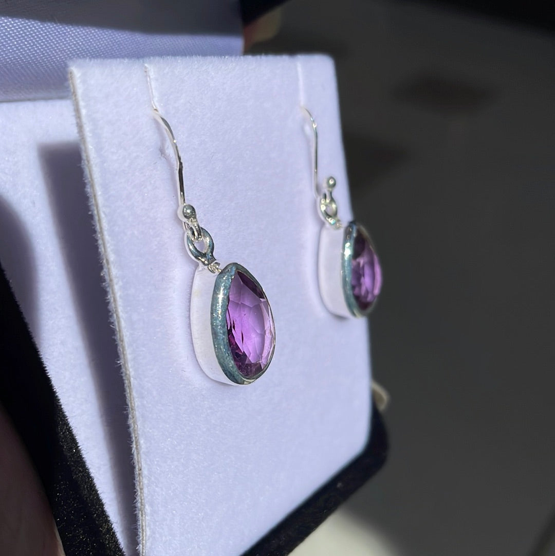 Sterling silver teardrop amethyst earrings - Rivendell Shop