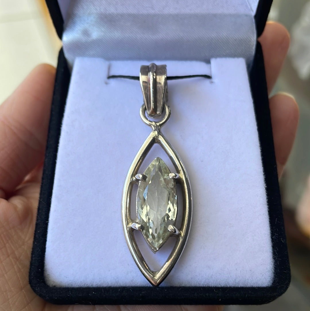 Green amethyst sterling silver pendant - Rivendell Shop