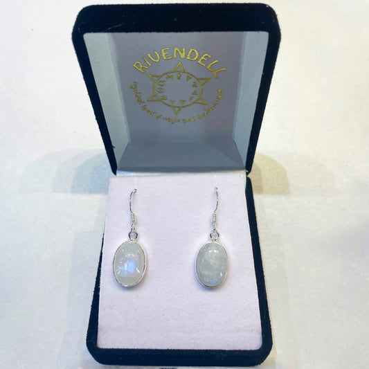 Moonstone 925 Sterling Silver Oval Drop Earrings - Rivendell Shop
