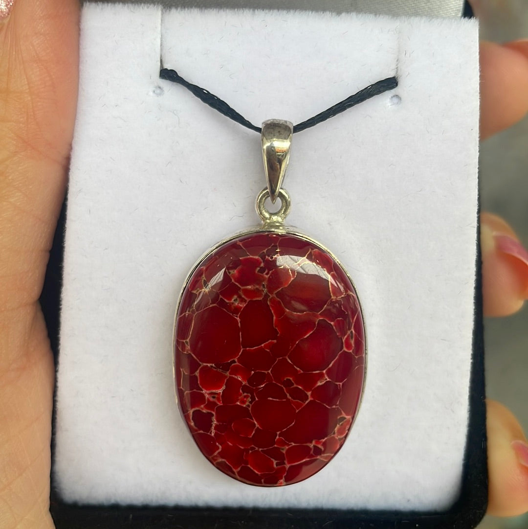 Red turquoise silver pendant - Rivendell Shop