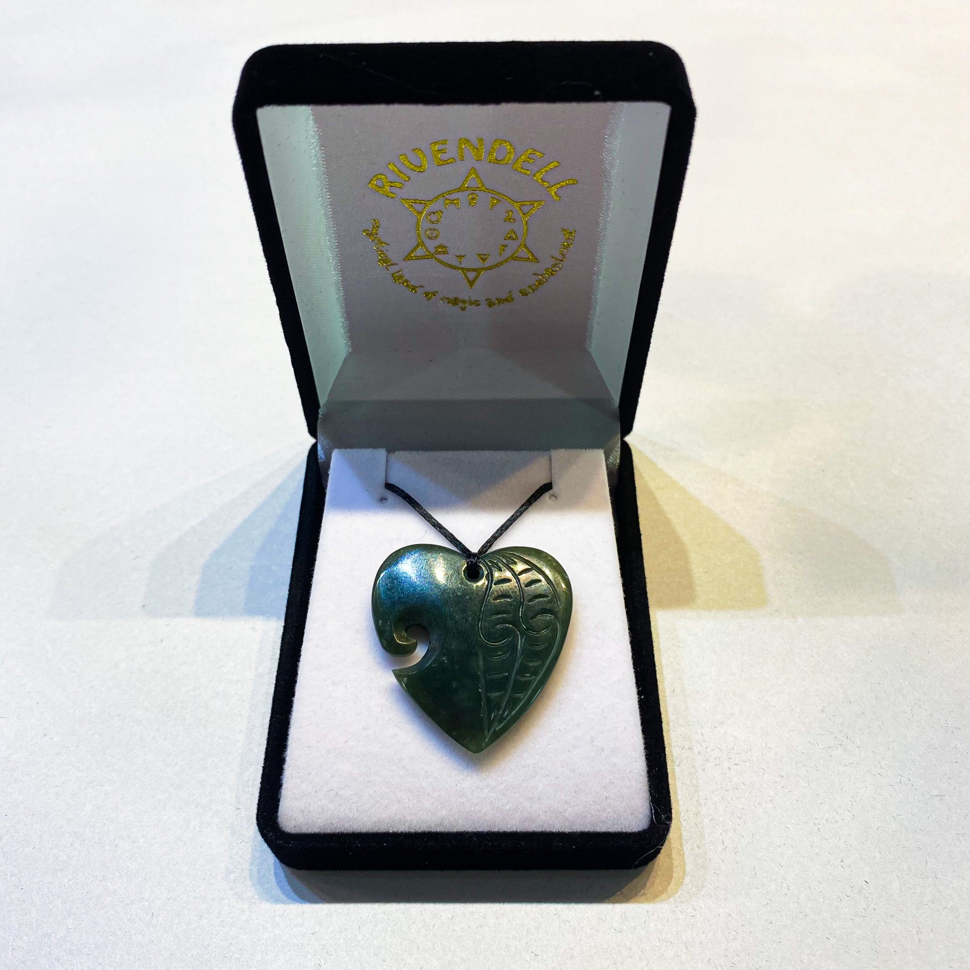 Heart Greenstone Pendant Carving with Koru Indentation - Rivendell Shop