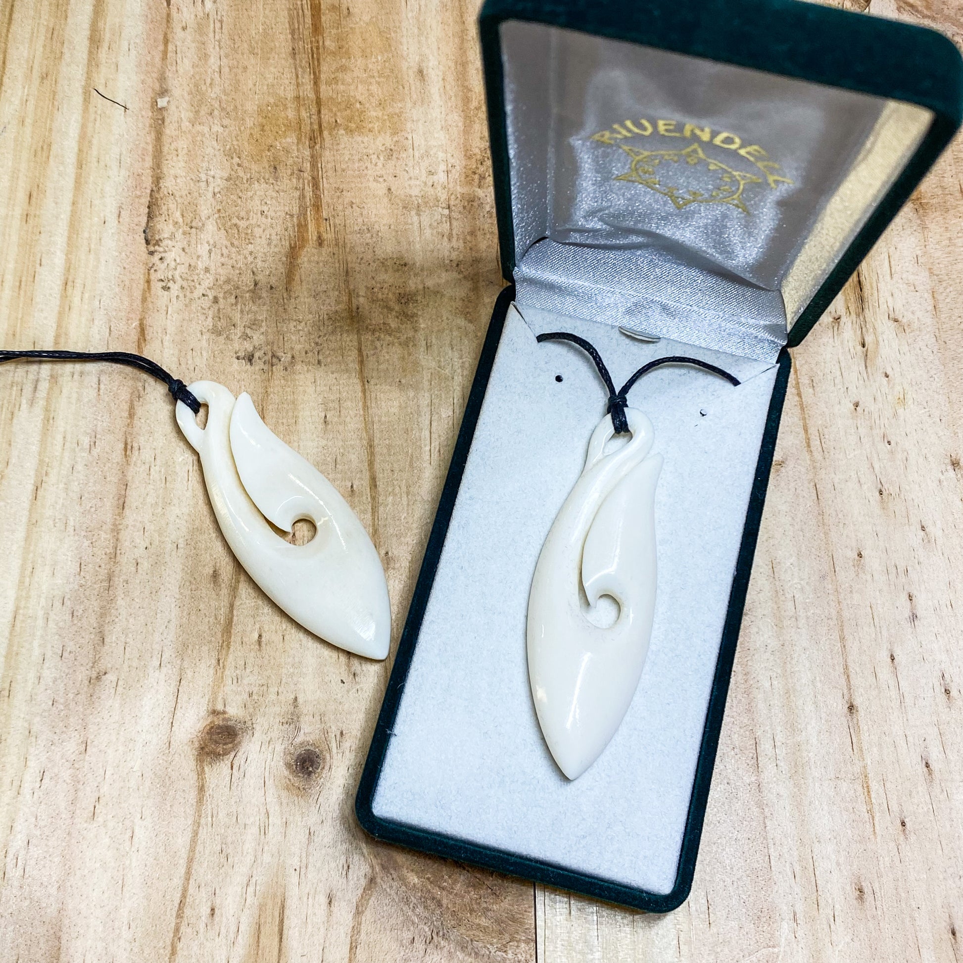 Handcarved Fish Hook Bone Carving Pendant - Hei Matau – Rivendell Shop