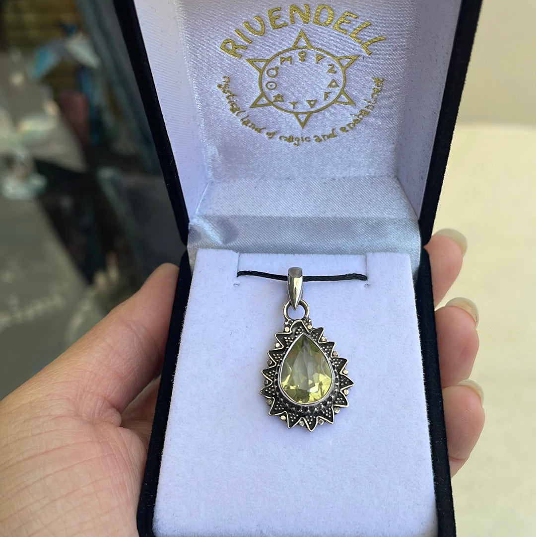 Green amethyst sterling silver pendant - Rivendell Shop