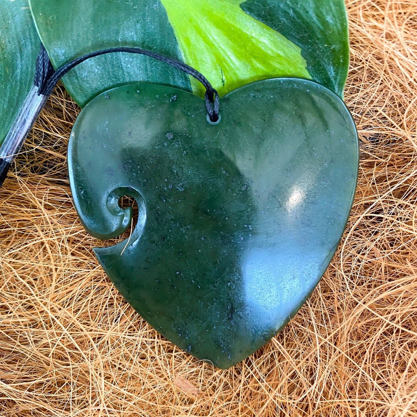 Heart Greenstone Pendant with Koru Indentation - Rivendell Shop