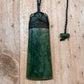 Large Greenstone Toki Pendant w Tiki Carving 84x32mm - Rivendell Shop