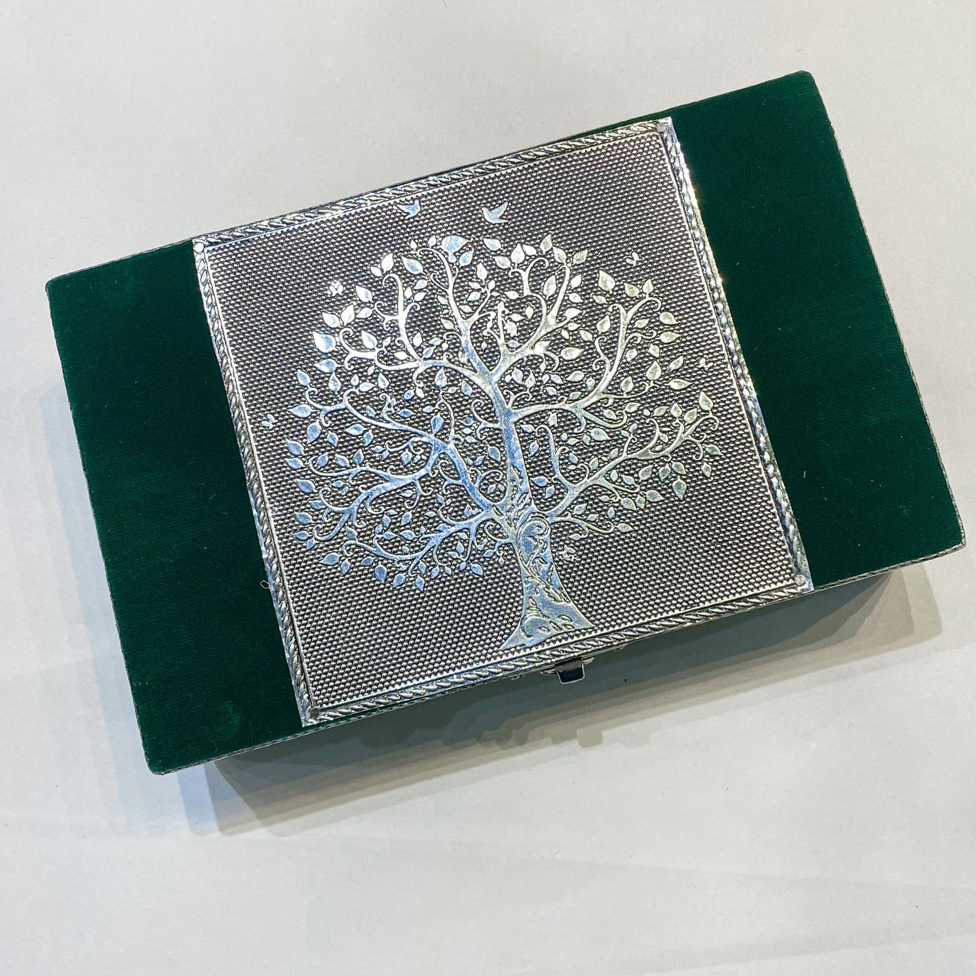 Tree of Life Green Fabric Jewellery Box - Rivendell Shop