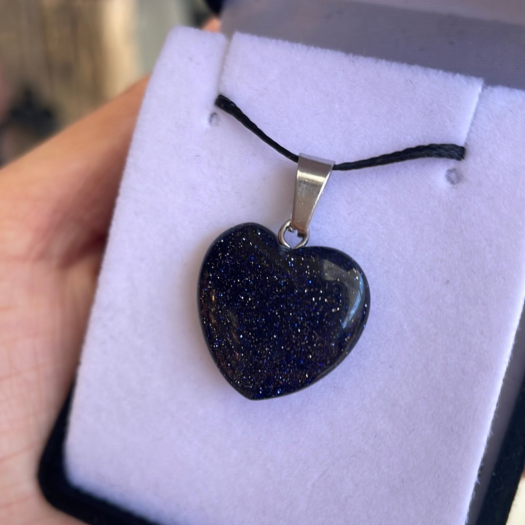Blue Goldstone heart pendant - Rivendell Shop