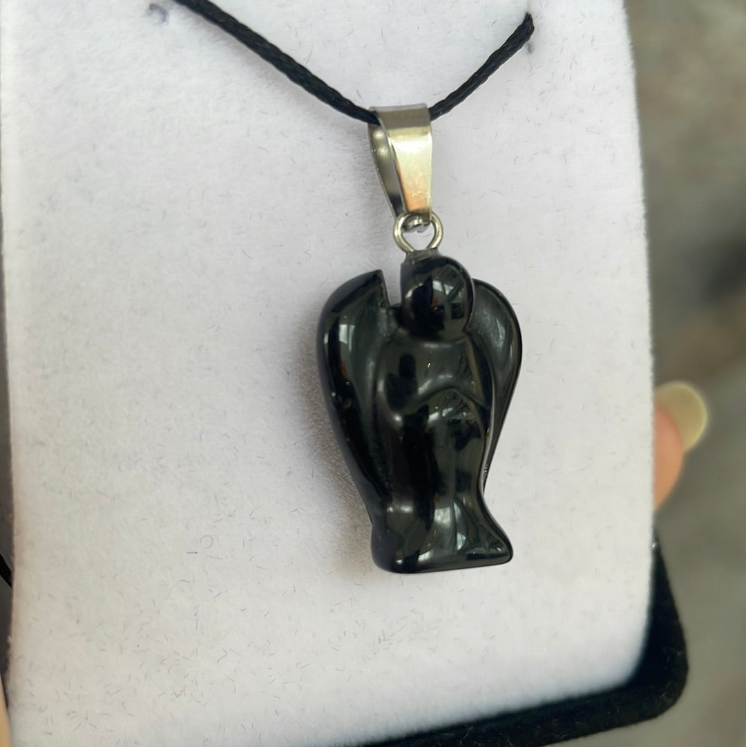 Black obsidian angel pendant - Rivendell Shop