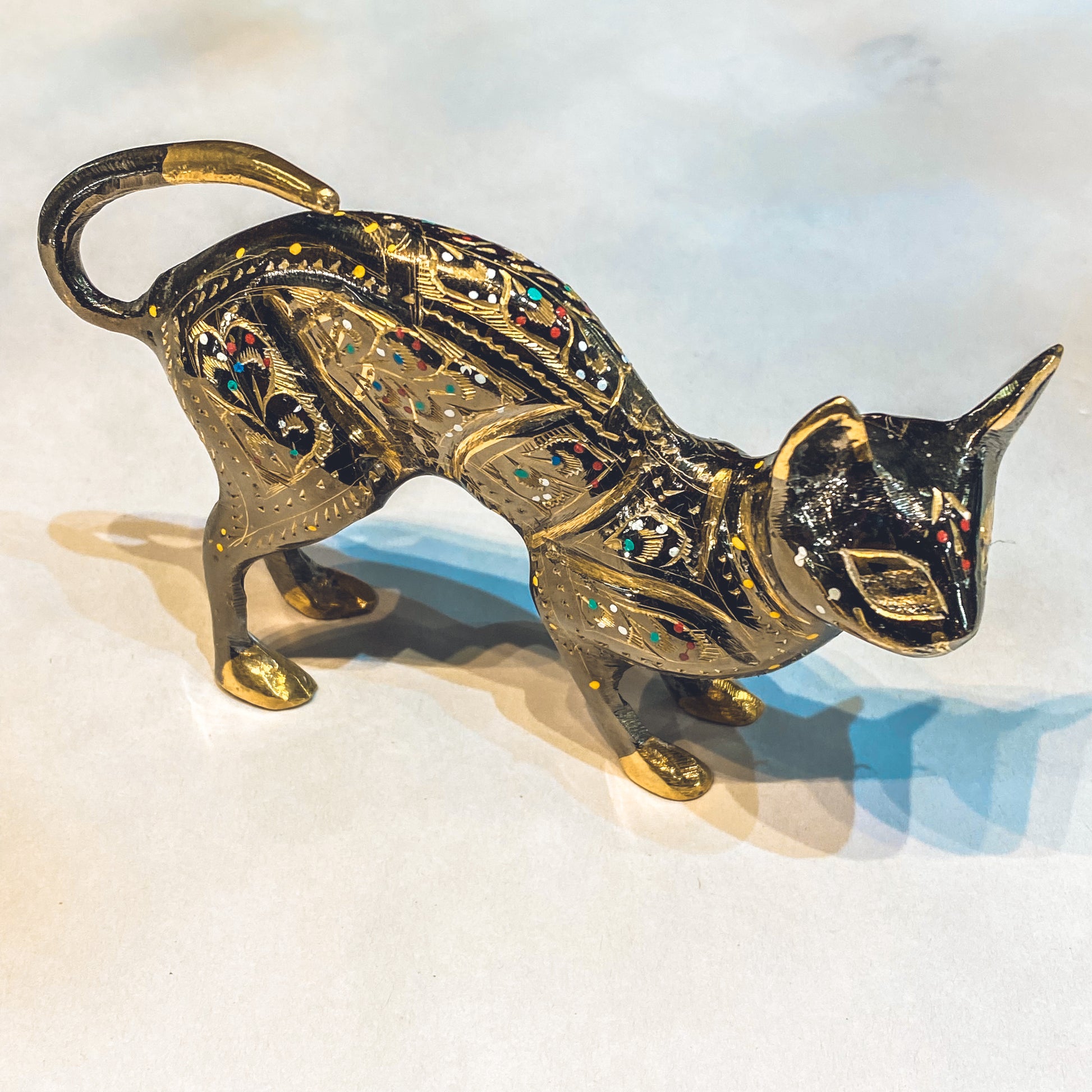 Brass Handcrafted Cat - Crouching 15cm - Rivendell Shop