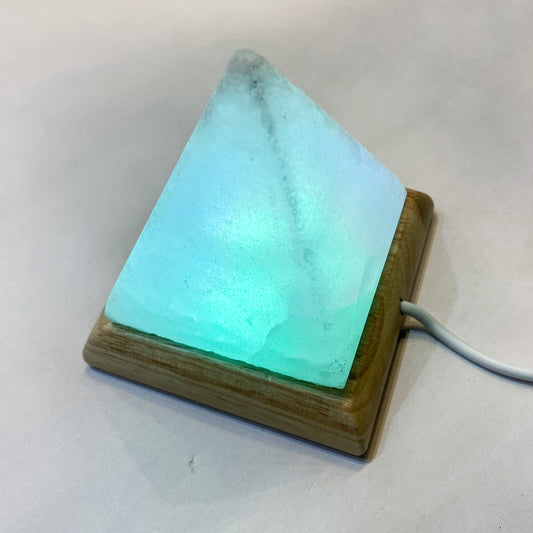 White Himalayan Salt Pyramid Lamp - Colour Changing - Rivendell Shop