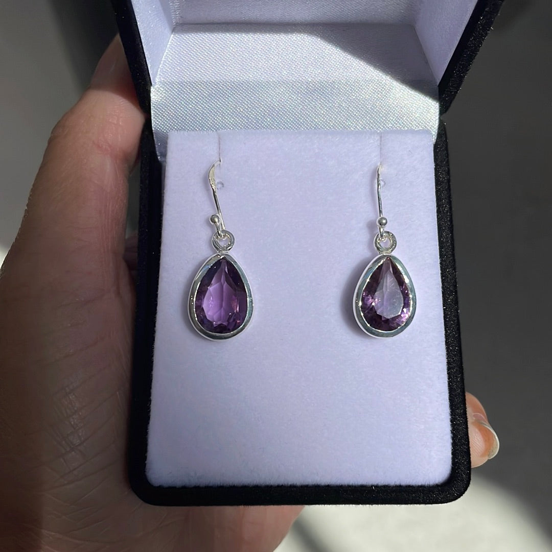 Sterling silver teardrop amethyst earrings - Rivendell Shop