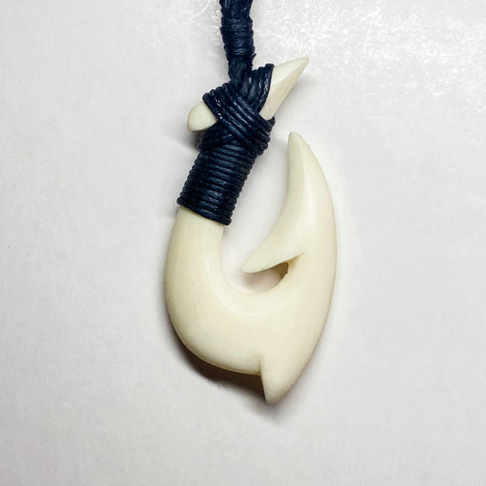 Handcarved Traditionally Bound Fish Hook Bone Carving Pendant - Hei Matau - Rivendell Shop