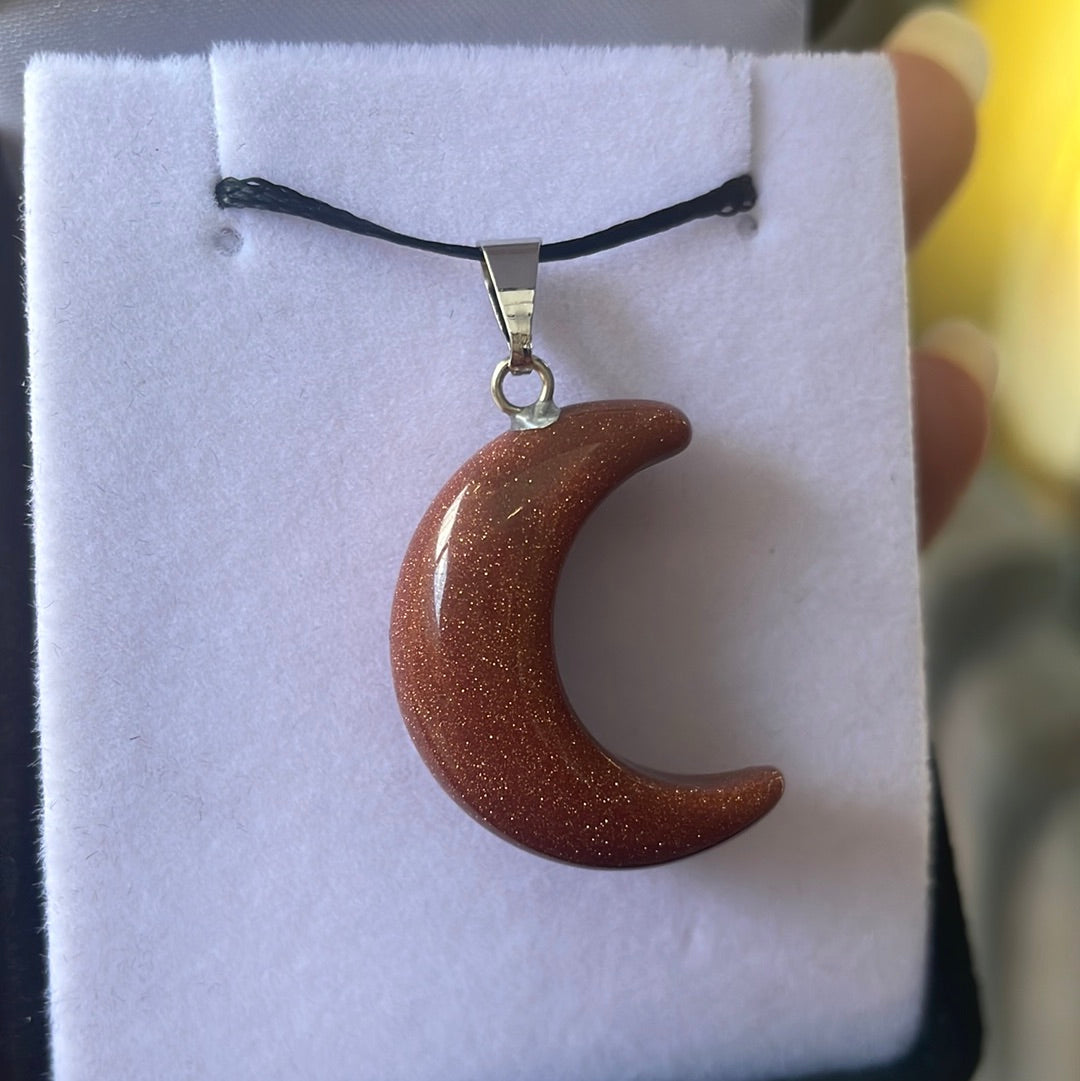 Goldstone Moon Pendant - Rivendell Shop