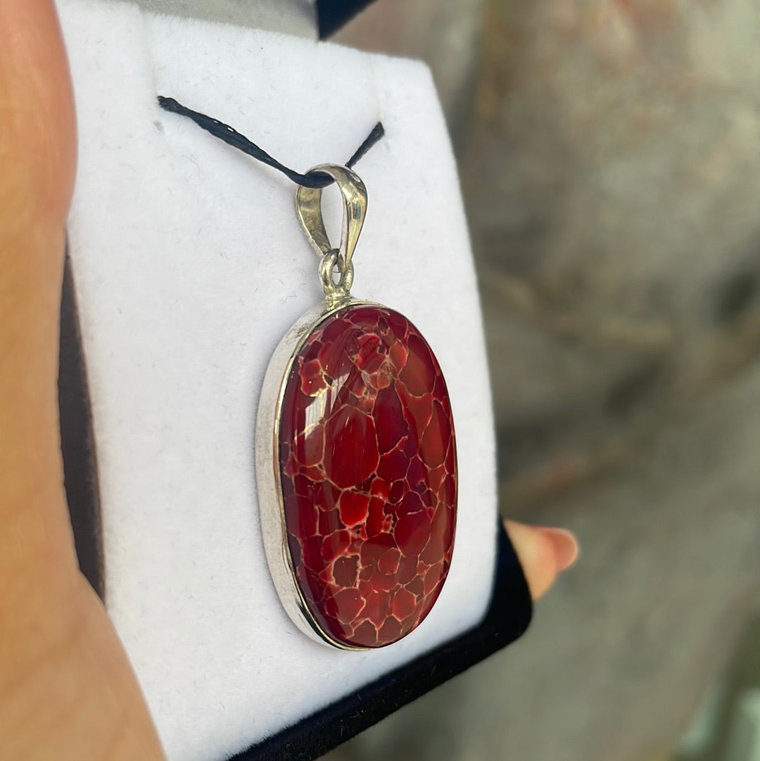 Red turquoise silver pendant - Rivendell Shop