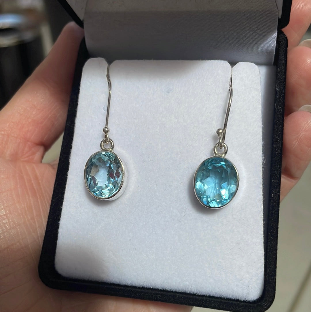 Blue topaz sterling silver oval earrings - Rivendell Shop