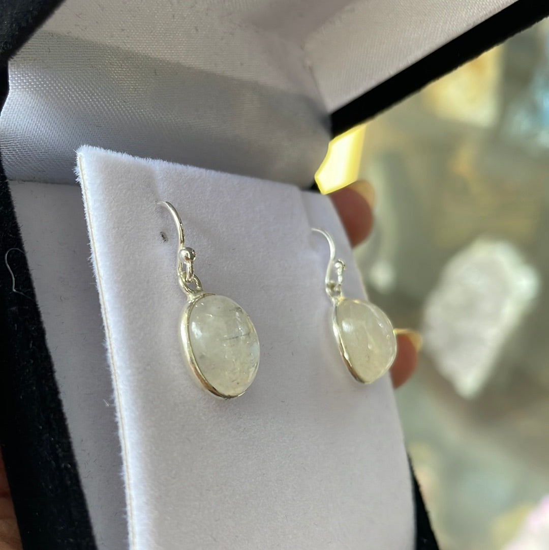 Moonstone sterling silver oval earrings - Rivendell Shop