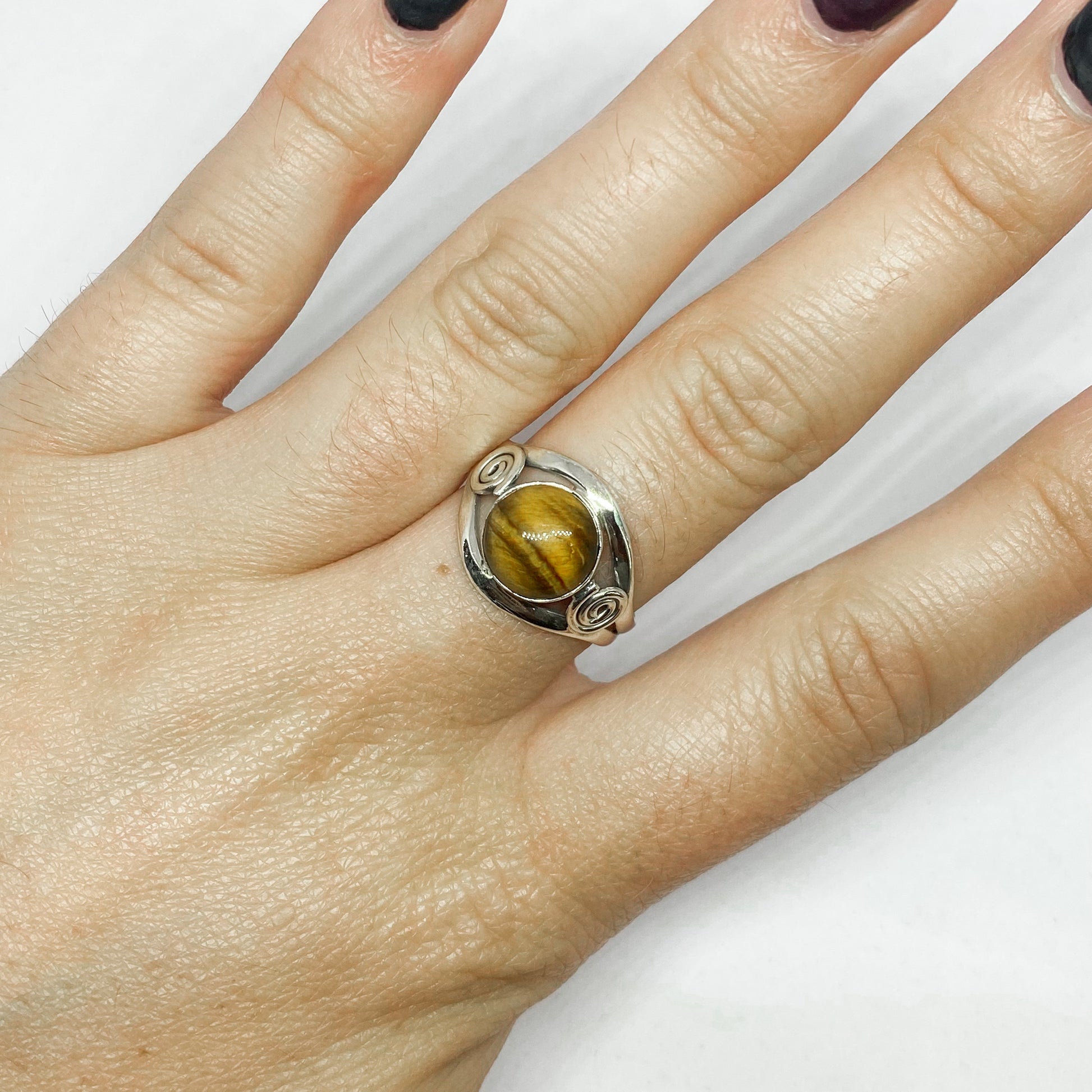 Tiger's Eye 925 Sterling Silver Ring w Spiral - Rivendell Shop