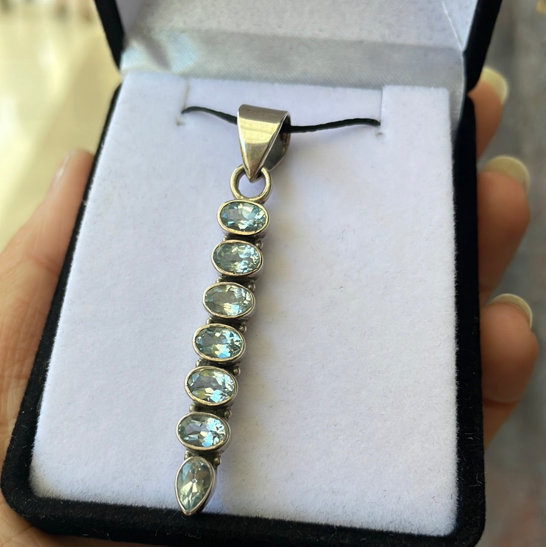 Blue topaz sterling silver pendant - Rivendell Shop