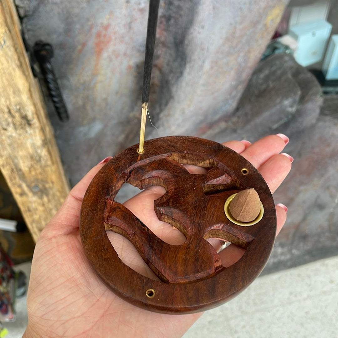Om wooden incense holder - Rivendell Shop