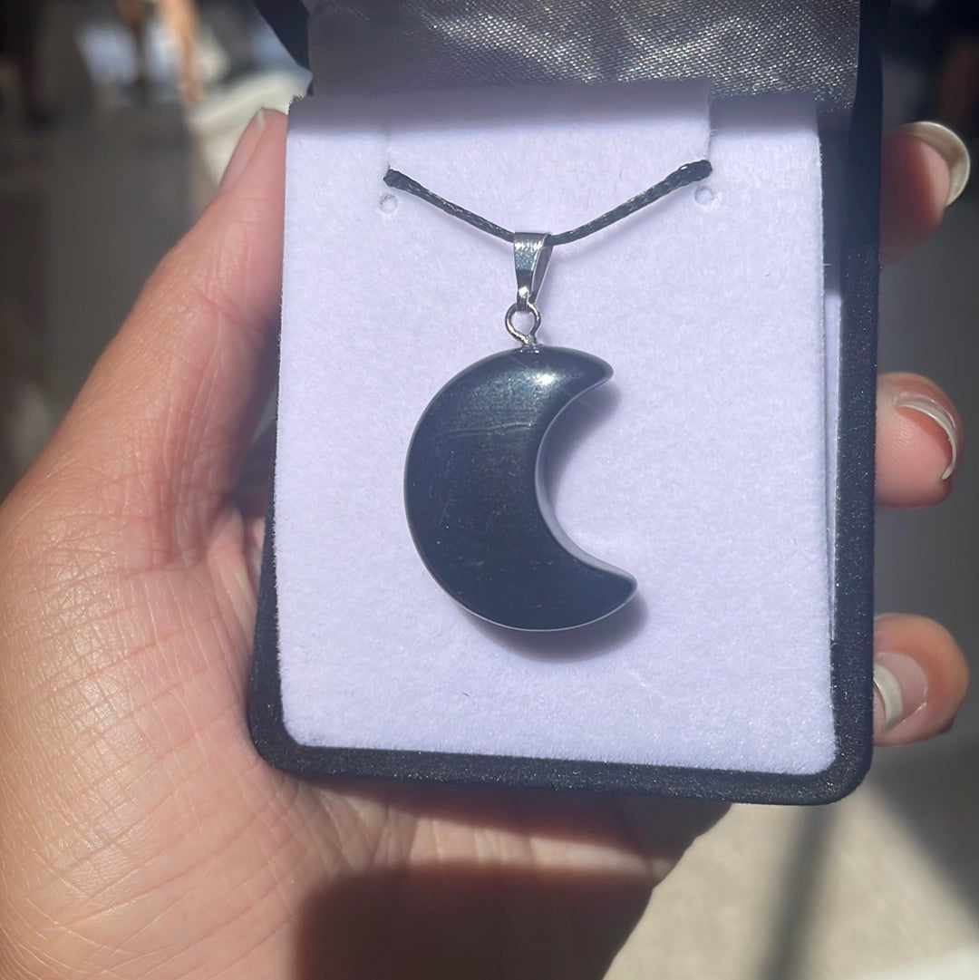 Black Obsidian Moon Pendant - Rivendell Shop