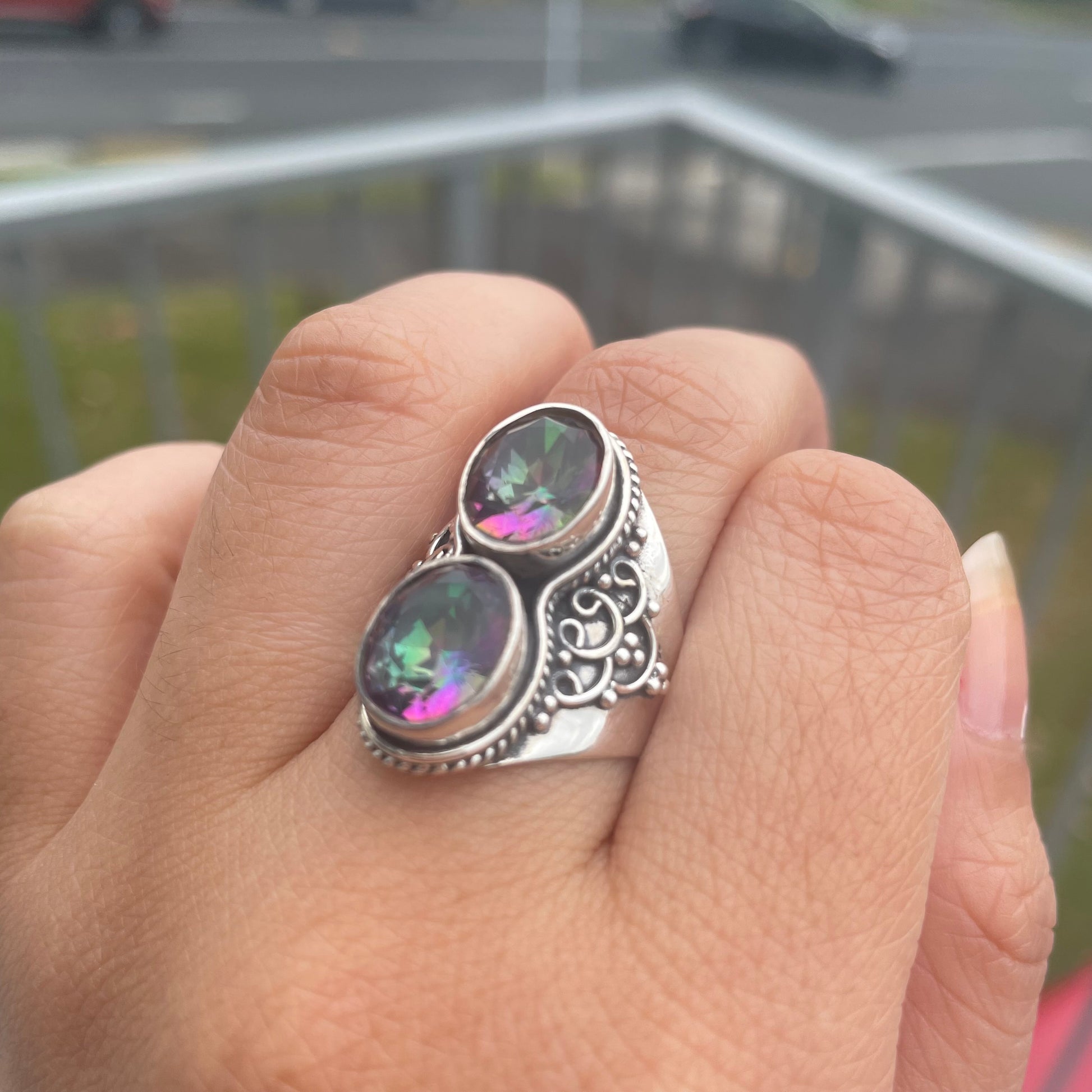 Mystic Topaz Double Sterling Silver ring - Rivendell Shop
