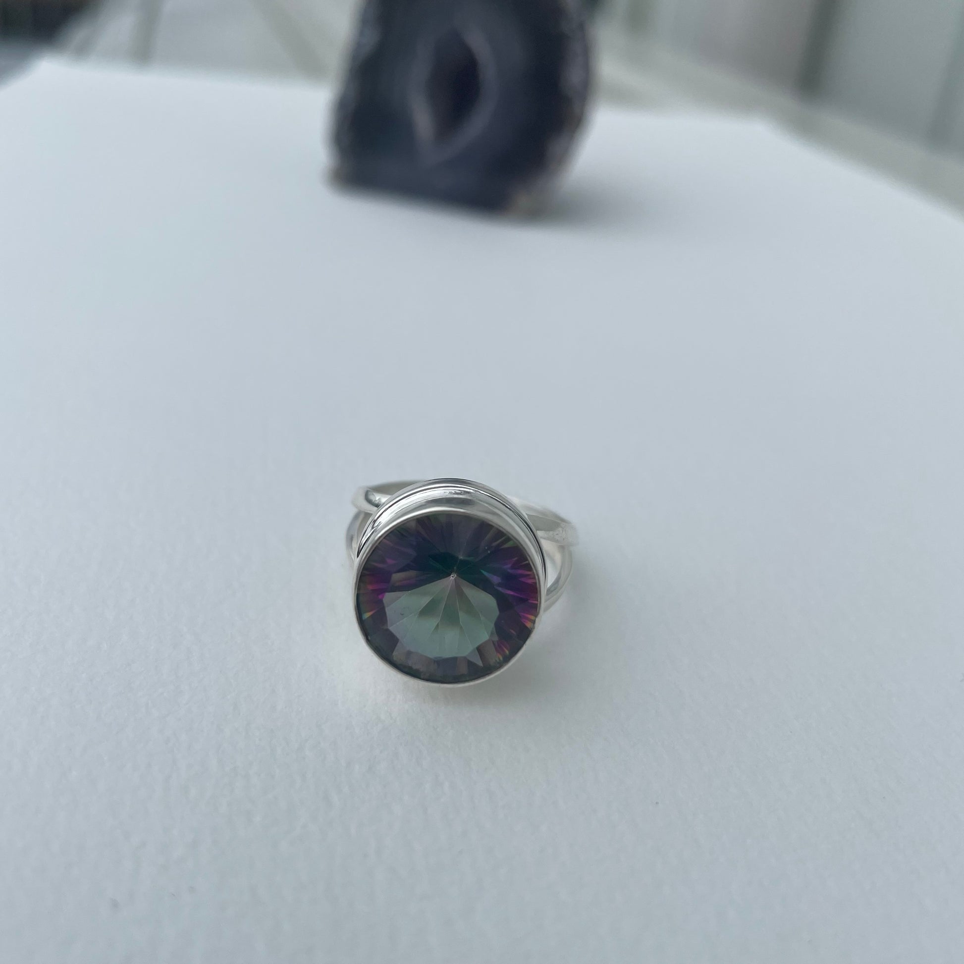 Mystic Topaz Large Round Sterling Silver ring - Rivendell Shop