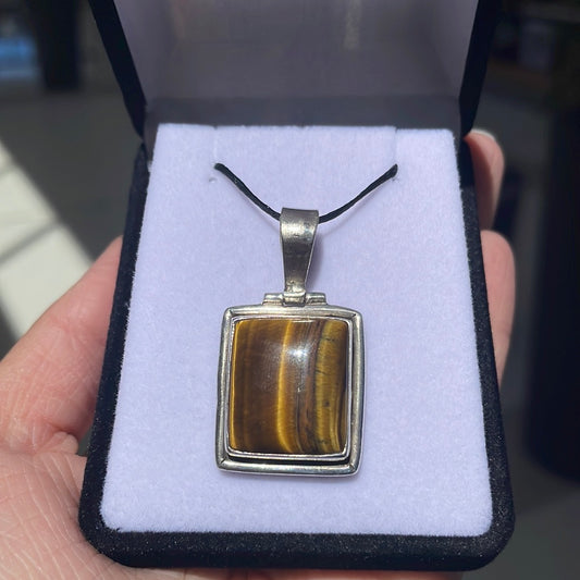 Tiger’s eye sterling silver square pendant - Rivendell Shop