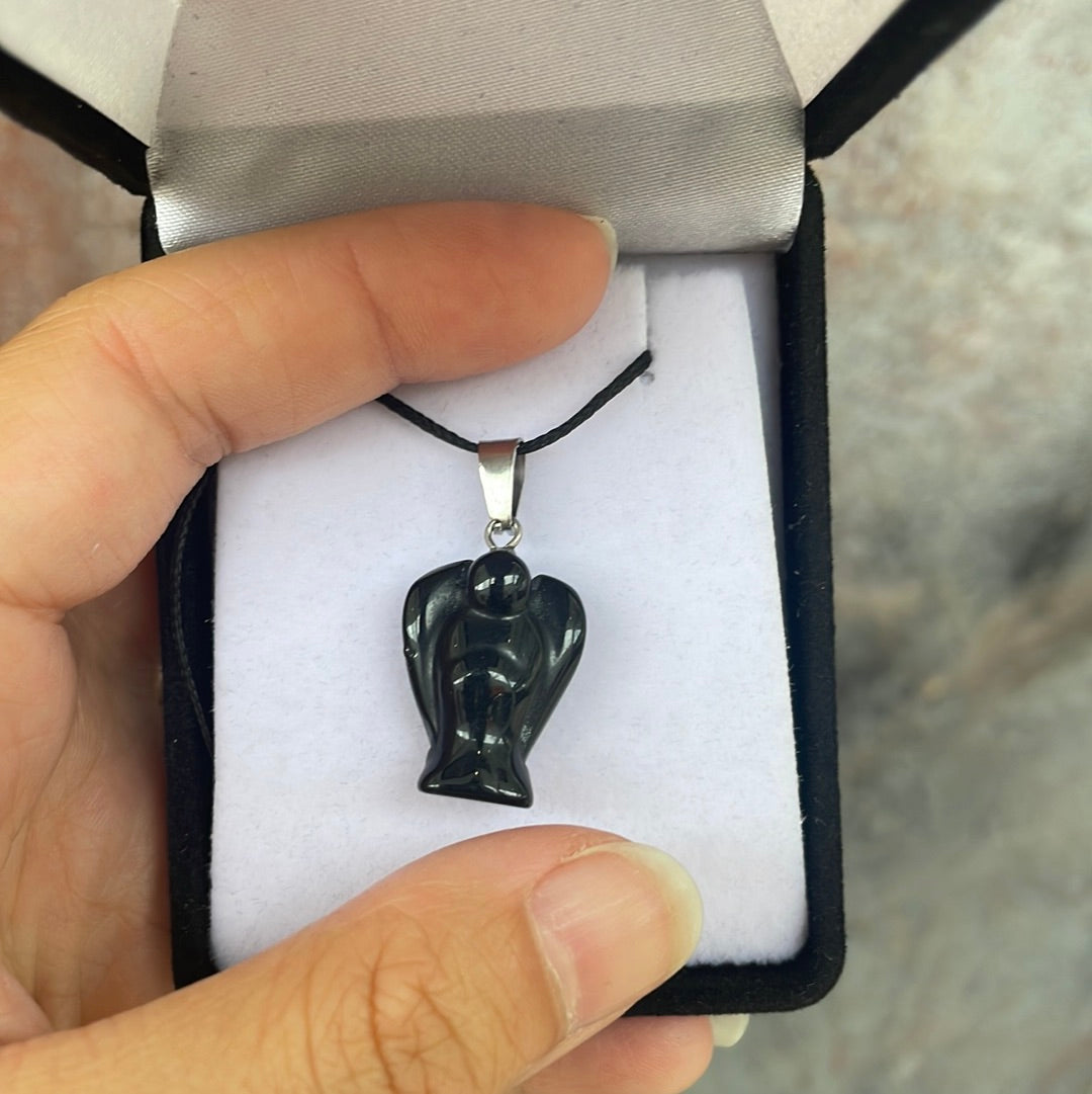 Black obsidian angel pendant - Rivendell Shop