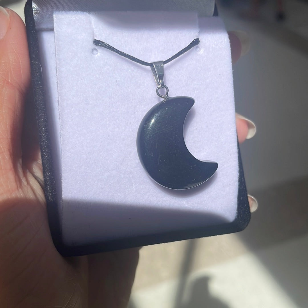 Black Obsidian Moon Pendant - Rivendell Shop