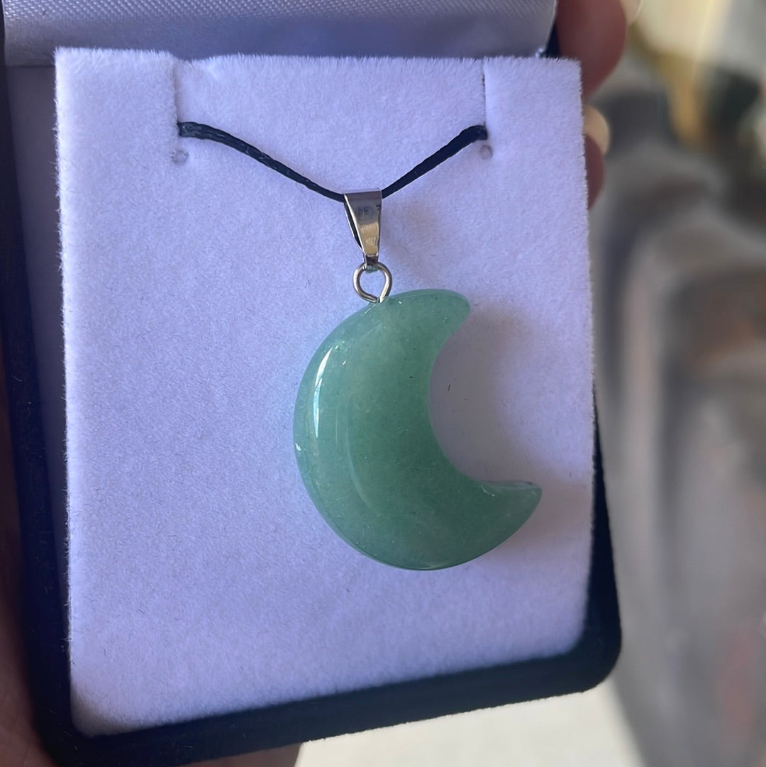 Green Aventurine Moon Pendant - Rivendell Shop