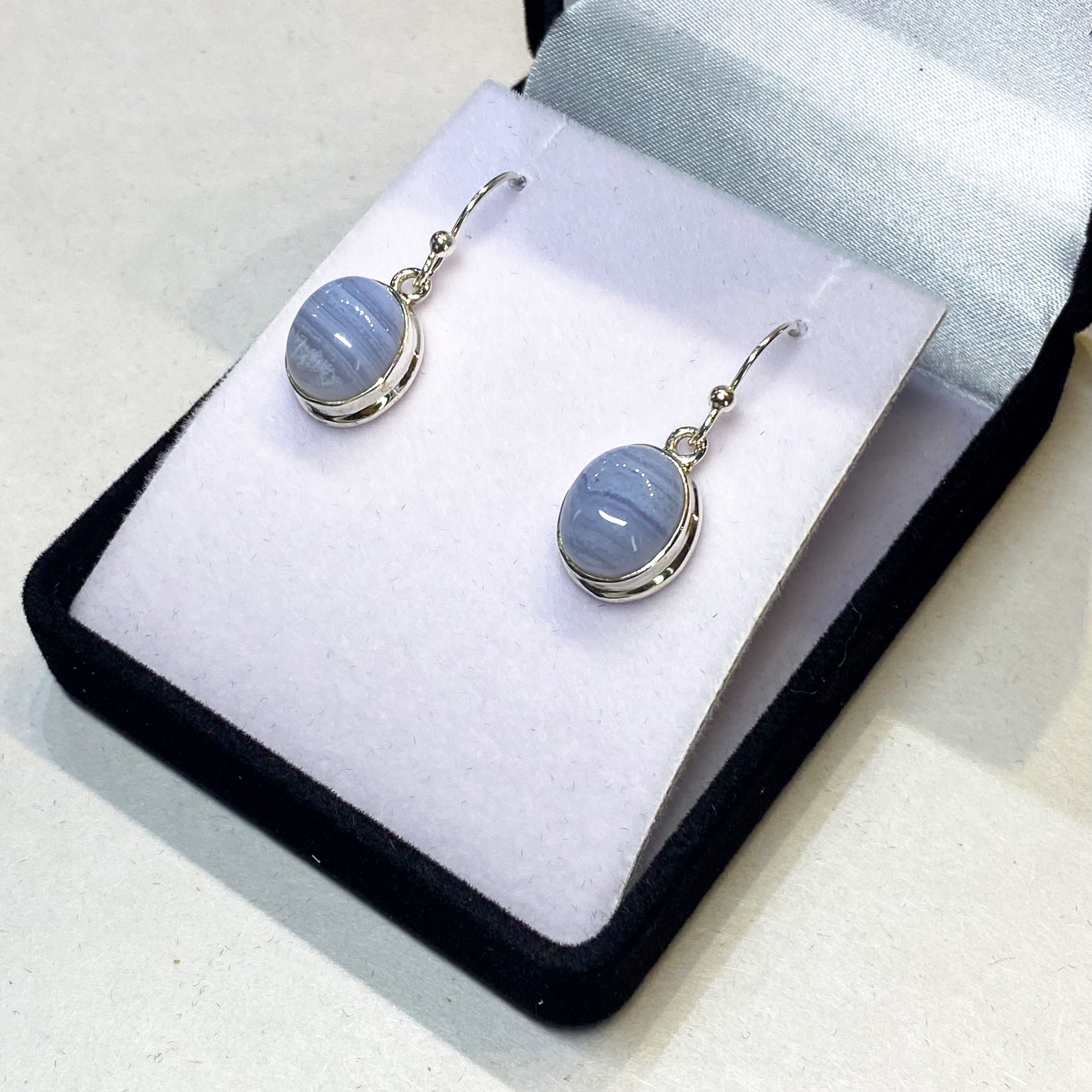 Blue Lace Agate Oval Earrings - Rivendell Shop