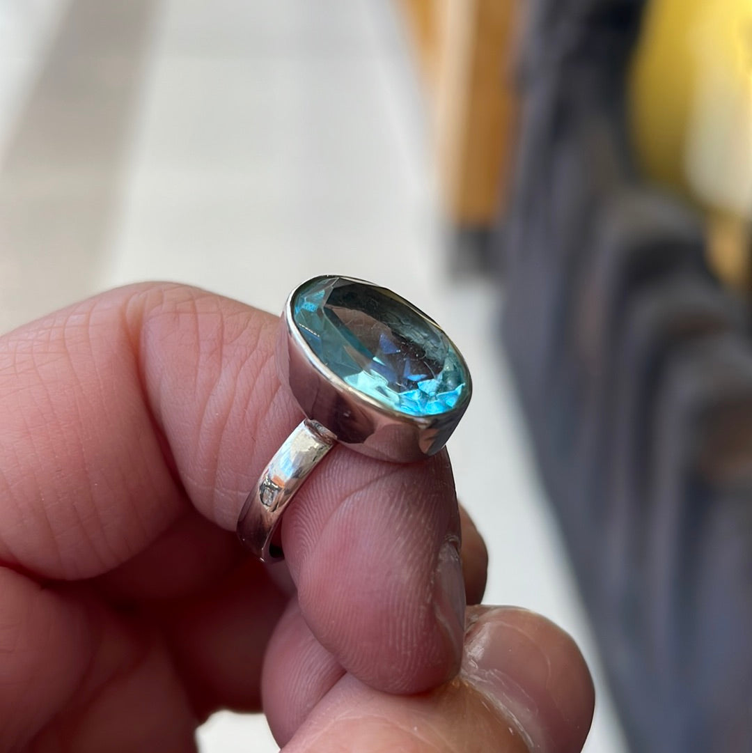 Blue topaz sterling silver oval earrings - Rivendell Shop